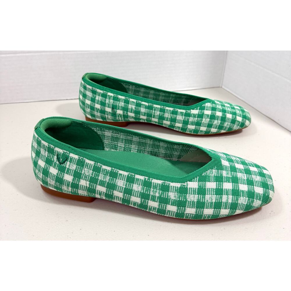 VIVAIA Square Toe V-Cut Knit Ballet Flats Green Gingham Women’s EU 39.5 US 8.5 - Picture 4 of 12
